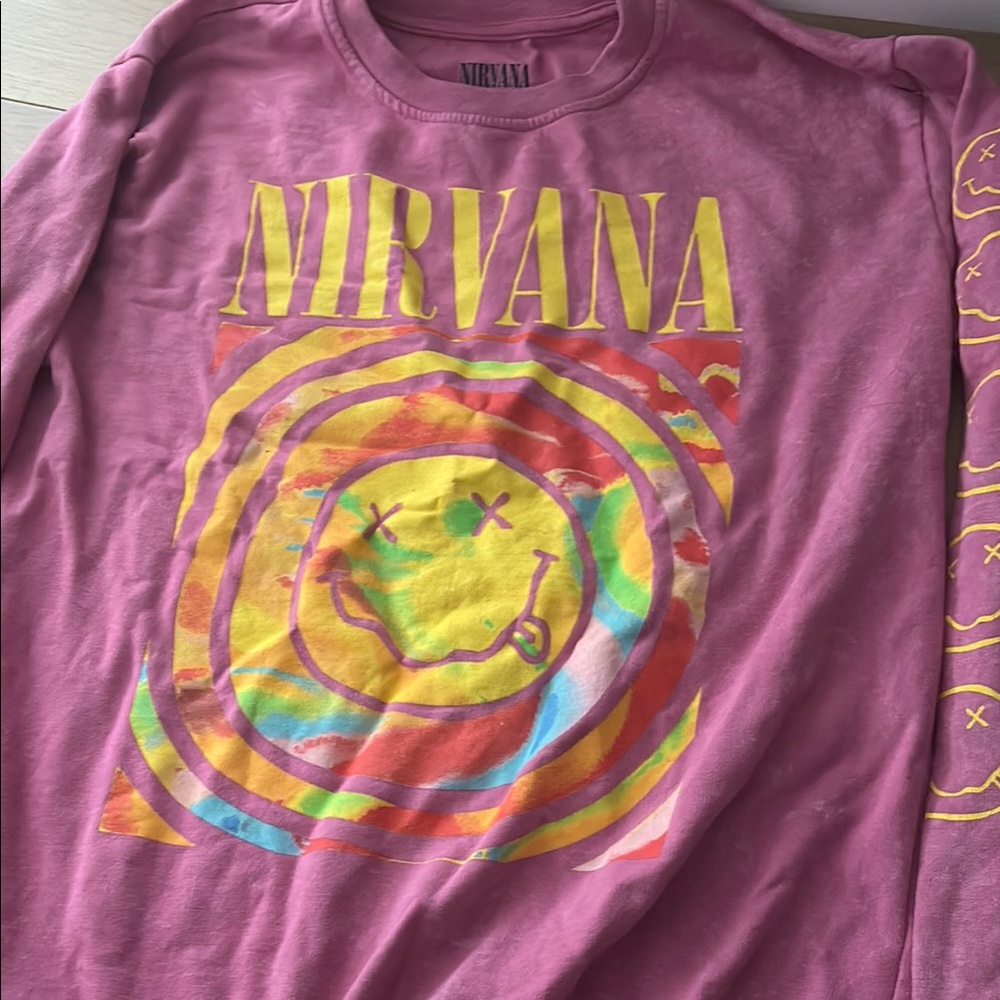 NIRVANA Pink and Yellow Long Sleeve Tee